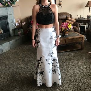 Black and White Floral Prom Dress